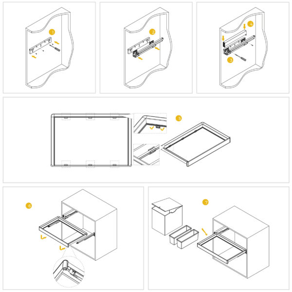 Emuca Kit 2 plateaus auxiliaires, 1 panier et rack ajustable Quartz pour armoires, glissières extension totale et à fermeture douce, Module 90cm, Finition Titane – Image 13
