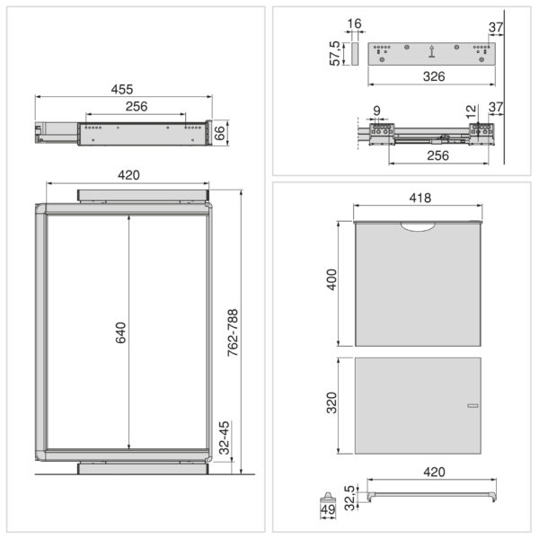 Emuca Kit de porte-pantalon à 7tringles, panier et rack ajustable Quartz pour armoires, glissières extension totale et à fermeture douce, Module 80cm, Finition Titane – Image 12