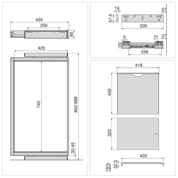 Emuca Kit de porte-pantalon à 7tringles, panier et rack ajustable Quartz pour armoires, glissières extension totale et à fermeture douce, Module 90cm, Finition Titane – Image 12