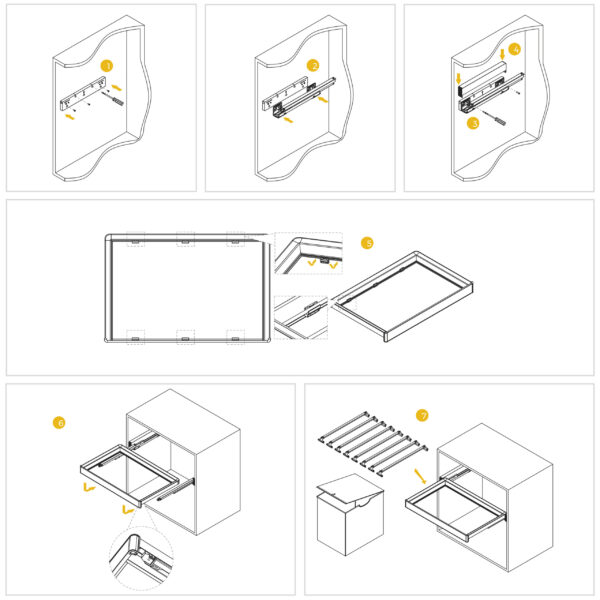 Emuca Kit de porte-pantalon à 7tringles, panier et rack ajustable Quartz pour armoires, glissières extension totale et à fermeture douce, Module 90cm, Finition Titane – Image 13