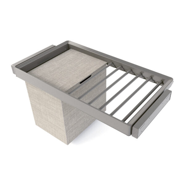 Emuca Kit de porte-pantalon à 7tringles, panier et rack ajustable Quartz pour armoires, glissières extension totale et à fermeture douce, Module 90cm, Finition Titane