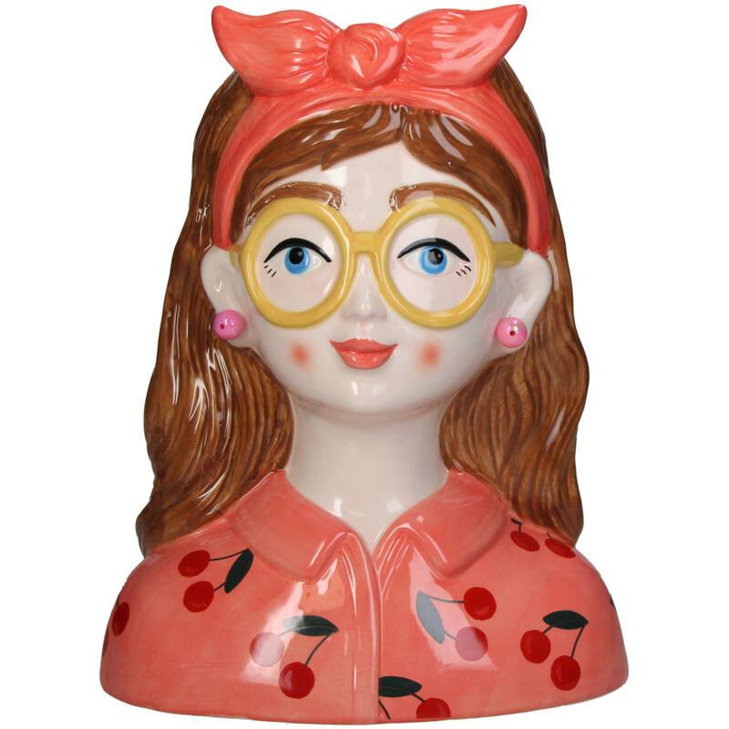 Vaas Fashion Lady Jessie 27 cm  Met Bril en Haarband en pot. Plante verte type Vaas Fashion Lady Jessie 27 cm  Met Bril en Haarband, livrée en pot, idéale pour intérieur lumineux.