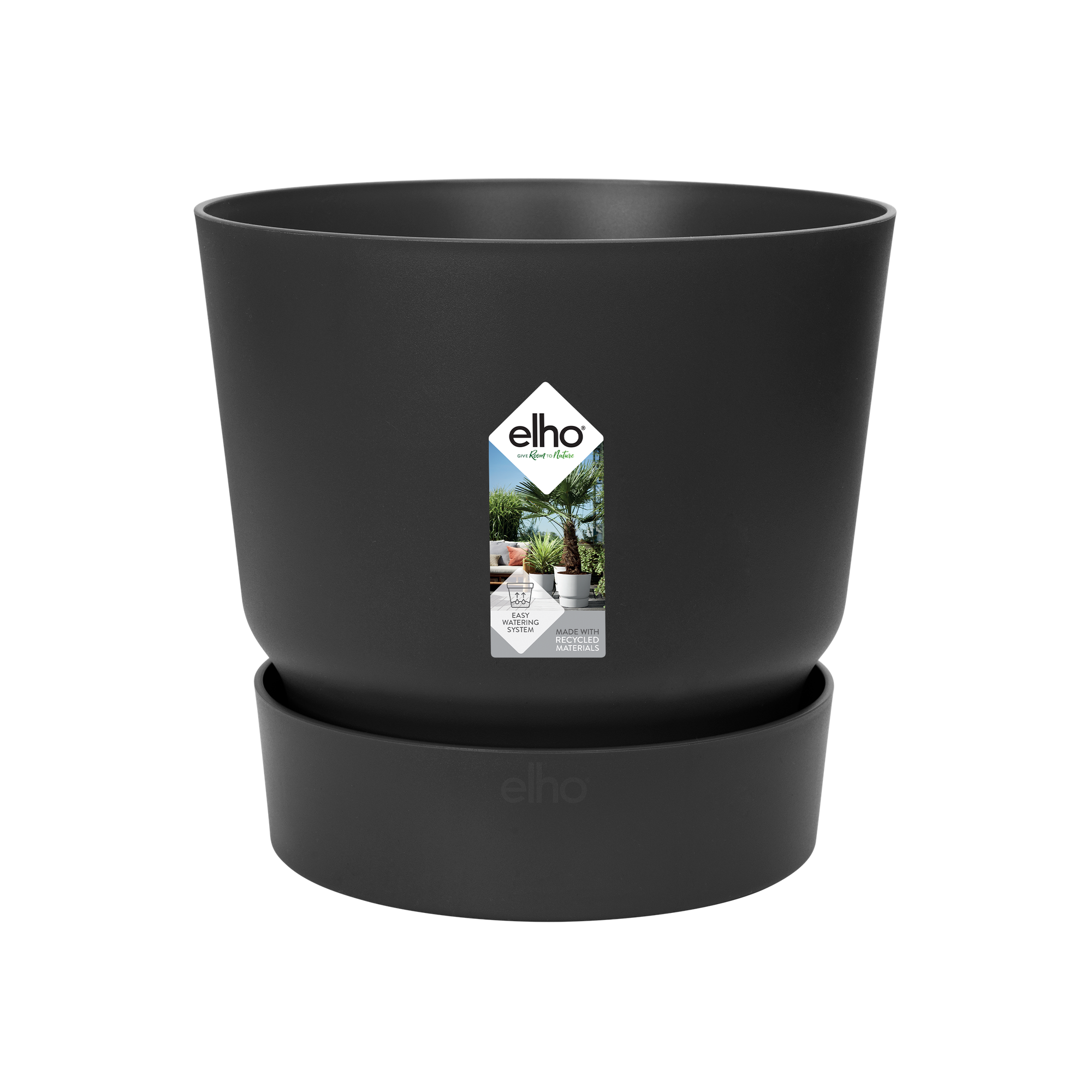 Pot elho Greenville Round zwart en pot  Hauteur 13cm. Plante verte type Pot elho Greenville Round zwart, livrée en pot, idéale pour intérieur lumineux.