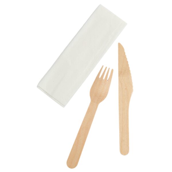 Set de Couverts en Bois 3 Pièces : Couteau, Fourchette , Serviette - Lot de 250