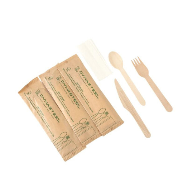 Kit de 4 Pièces - Couverts en Bois : Couteau, Fourchette, Grande Cuillère, Serviette - Lot de 500 – Image 10