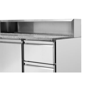 Meuble à Pizza Réfrigéré Toit Inox 8 x GN1/6 - 2 Portes et 2 Tiroirs