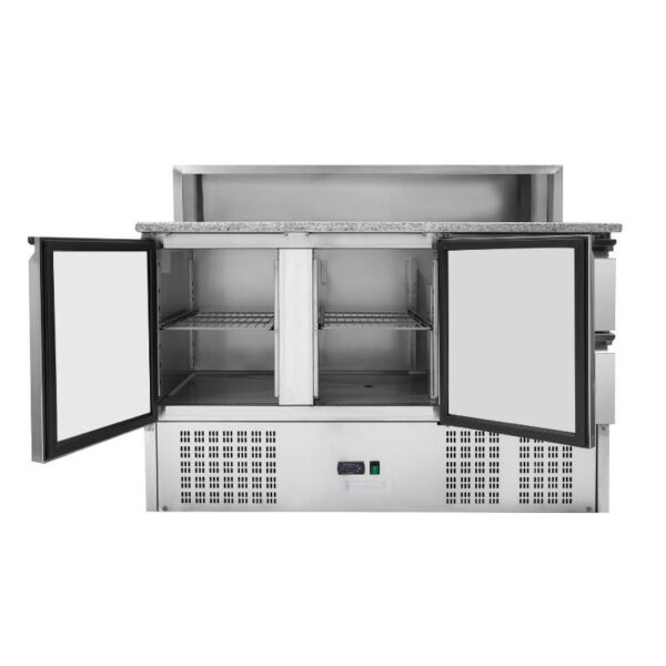 Meuble à Pizza Réfrigéré Toit Inox 8 x GN1/6 - 2 Portes et 2 Tiroirs – Image 3