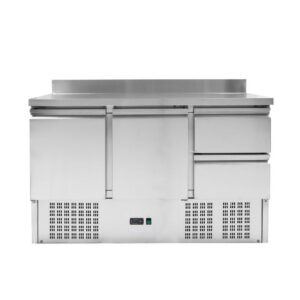 Table Réfrigérée Positive avec Dosseret - 2 Portes et 2 Tiroirs GN 1/2