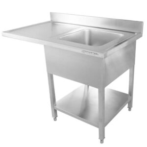 Plonge avec Passage Lave-Vaisselle, Dosseret et Etagère - 1200 x 700 - Egouttoir à Gauche