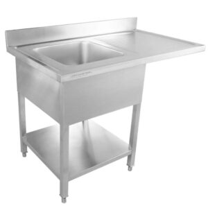 Plonge avec Passage Lave-Vaisselle, Dosseret et Etagère - 1200 x 700 - Egouttoir à Droite