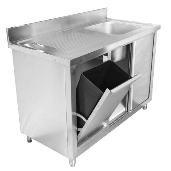 Meuble Plonge 1 Bac avec Dosseret et Poubelle - 1200 x 600 mm – Image 3