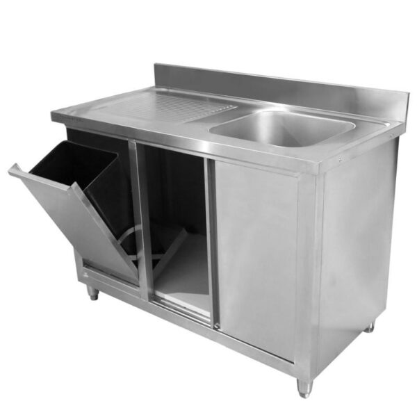 Meuble Plonge 1 Bac avec Dosseret et Poubelle - 1200 x 600 mm – Image 4