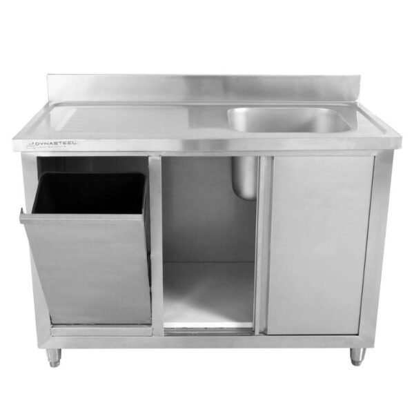 Meuble Plonge 1 Bac avec Dosseret et Poubelle - 1200 x 600 mm – Image 6
