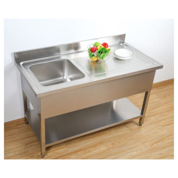 Plonge 1 Bac avec Dosseret et Etagère - 1200 x 600 mm – Image 2