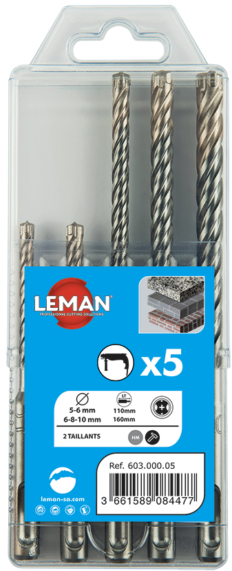 COFFRET 5 FORETS BETON SDS+ 2 TAILLANTS