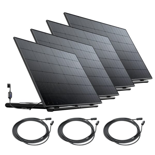 4 Stations Solaires 1740W – Kit Plug & Play – Micro-onduleurs & Pieds Prémontés + Prise Intelligente + 3 Câbles – Suivi Application