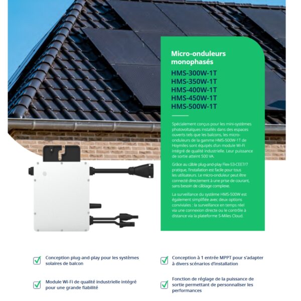 Pack Hoymiles HMS-500W-1T Micro-onduleur 500W – WiFi & Bluetooth – Pour 1 Panneau Solaire + Câble AC Plug&Play HMS 5m + 2 Rallonges Staubli MC4 1m – Image 4