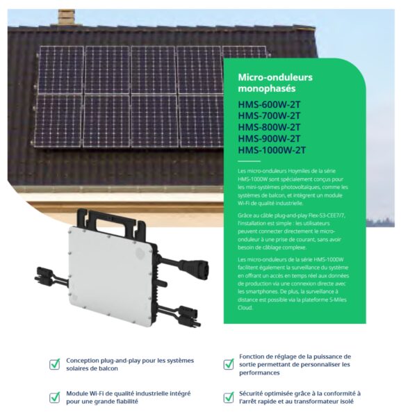 Hoymiles HMS-1000W-2T Micro-onduleur 1000W – Double MPPT – WiFi & Bluetooth – Étanche IP67 – Pour 2 Panneaux Solaires jusqu’à 670 Wc – Image 3