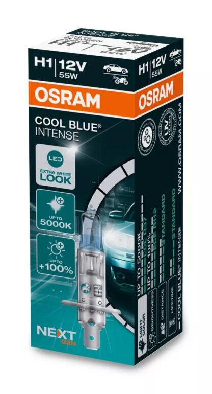 OSRAM COOL BLUE® INTENSE (NEXT GEN), lampe de phare halogène H1, 64150CBN, 12 V, jusqu'à 5 000 K, boîte pliable (emballage écologique) (1 pièce) – Image 3