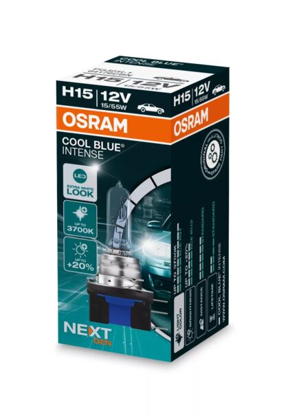 OSRAM COOL BLUE® INTENSE (NEXT GEN), lampe de phare halogène H15, 64176CBN, 13,2 V, jusqu'à 3 700 K, boîte pliable (emballage écologique) (1 pièce) – Image 3