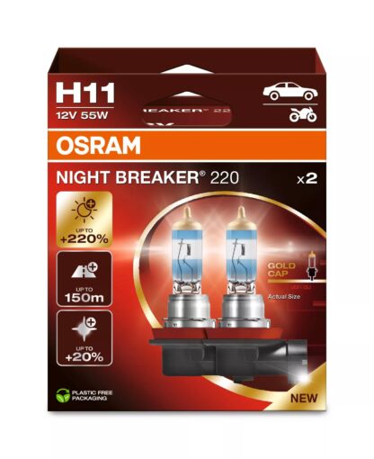 OSRAM NIGHT BREAKER 220, Lampe frontale halogène pour éclairage routier, 64211NB220-2HB, 13,2 V, boîte pliante suspendue (emballage écologique) (2 pièces) – Image 5