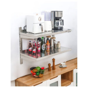 Etagère Murale en Inox sur Crémaillères 2 Niveaux - L 800 x P 400 mm