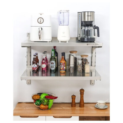Etagère Murale en Inox sur Crémaillères 2 Niveaux - L 800 x P 400 mm – Image 2