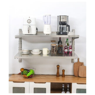 Etagère Murale en Inox sur Crémaillères 2 Niveaux - L 1000 x P 400 mm