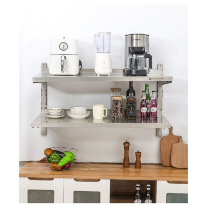 Etagère Murale en Inox sur Crémaillères 2 Niveaux - L 1000 x P 400 mm