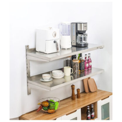 Etagère Murale en Inox sur Crémaillères 2 Niveaux - L 1000 x P 400 mm – Image 2