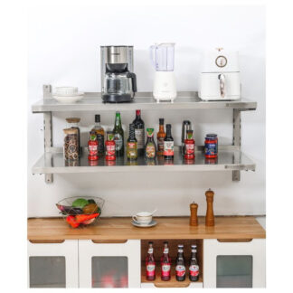 Etagère Murale en Inox sur Crémaillères 2 Niveaux - L 1200 x P 400 mm