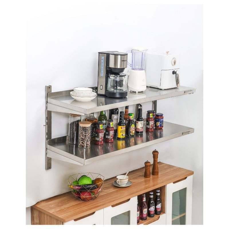 Etagère Murale en Inox sur Crémaillères 2 Niveaux - L 1200 x P 400 mm – Image 2