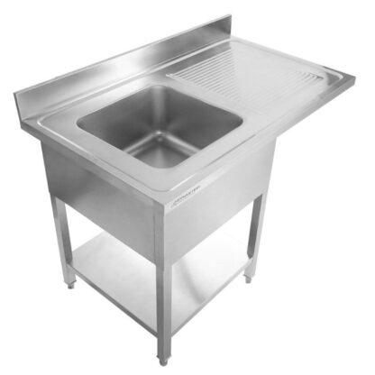 Plonge avec Passage Lave-Vaisselle, Dosseret et Etagère - 1200 x 600 - Egouttoir à Droite – Image 2