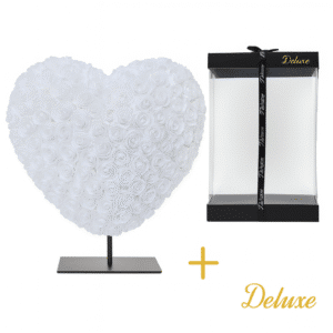 Coeur DELUXE sur pied 15 cm - mousse blanche - dans un emballage cadeau de luxe 15 cm