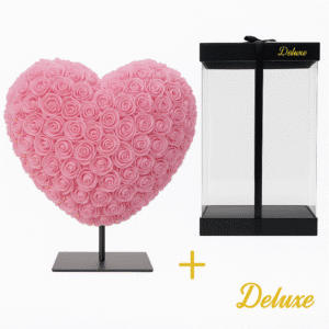 Coeur DELUXE sur pied 15cm - mousse rose clair - dans un emballage cadeau de luxe 15cm