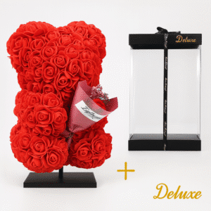 Bière DELUXE sur pied 25cm - mousse rouge avec bouquet - dans un emballage cadeau de luxe 25 cm