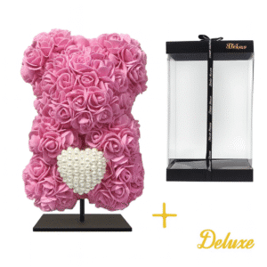 Bière DELUXE sur pied 25cm - mousse rose fuchsia avec cœur en diamant - dans un emballage cadeau de luxe 25cm