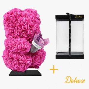 Bière DELUXE sur pied 25cm - mousse fuchsia avec bouquet - dans un emballage cadeau de luxe 25 cm