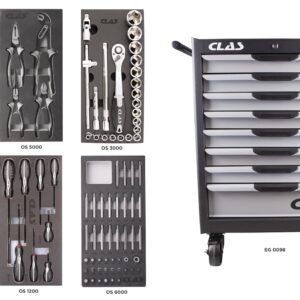 Servante 8 tiroirs + 154 outilsServante d'atelier 9 tiroirs 400Kg L.688 x l.459 x H.1035mm avec 154 outils - EG 9154 - CLAS Equipements