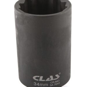 Douille choc ecrou moyeu vag 12 pans 34mm 1/2" l.85mmDouille à choc écrou moyeu VAG 12 pans 34mm 1/2" L.85mm Cr-Mo - SA 7043 - CLAS Equipements