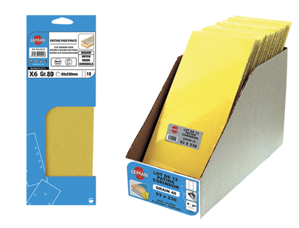 8 PATINS NON PERFORES 93X230 GR 40 CORINDON JAUNE - 93230.00.01 - LEMAN – Image 2