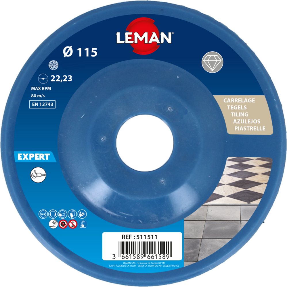 DISQUE LAMELLES FLEX. DIAMANTEES D115X22,23 GR60 ELECTROLYSE, SUPPORT PLASTIQUE - 5111506 - LEMAN – Image 3