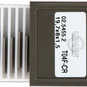 PLAQUETTE K05 50X8X1,5 / 2 COUPES 40° HM - rainure grande face - 02.5459.2 - LEMAN