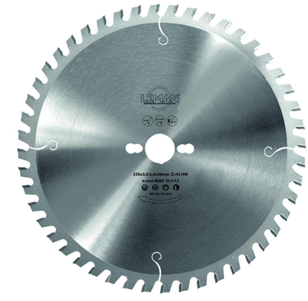 LAME CIRC.CARBURE DE CHANTIER D250X30X42Z ALT POS. - 224.250.3042 - LEMAN