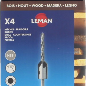 COFFRET 4 FORETS A BOIS HELICOIDAUX + 4 FRAISOIRS Acier - 203.500.04 - LEMAN