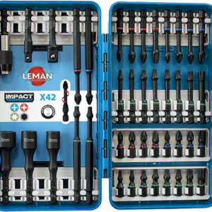 COFFRET DOUILLES 1/4 + EMBOUTS IMPACT 42 PIECES - 53042 - LEMAN