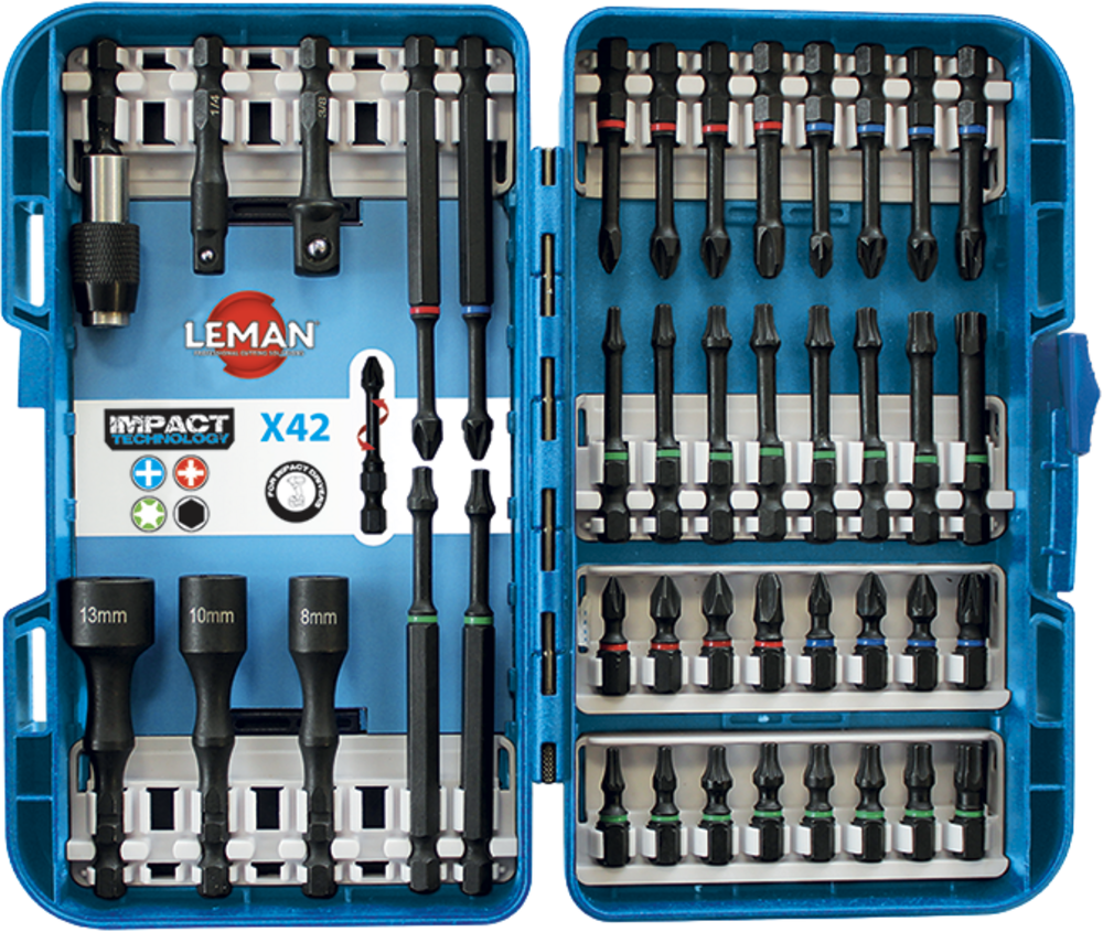 COFFRET DOUILLES 1/4 + EMBOUTS IMPACT 42 PIECES - 53042 - LEMAN