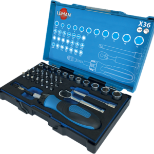 COFFRET DE DOUILLES 1/4 + EMBOUTS 36 PIECES - 57036 - LEMAN