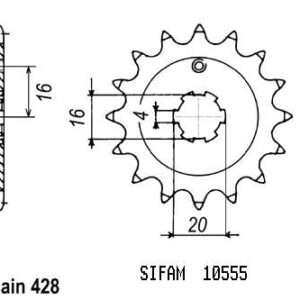Pignon Kawasaki - 80 Kx 1991-2001 - 428 - 12 Dents - Similaire JTF555