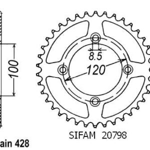 Couronne Suzuki / Yamaha 80/85 Yz/Rm 1993-2008 - 428 - 52 Dents - Similaire JTR798